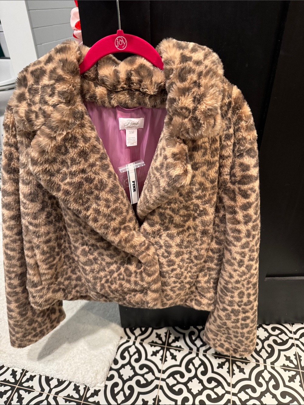 PINK Victoria's Secret Leopard Faux-Fur Teddy Jacket with Pink Lining